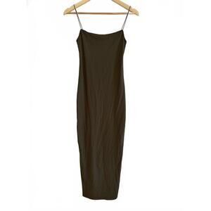 ZARA Sleek Olive Green Bodycon Midi Dress Spaghetti Straps